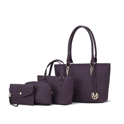 Women's Vegan Leather Tote Bag, Small Tote Handbag, Pouch Purse & Wristlet Wallet Bag - 4 Pcs Set 
