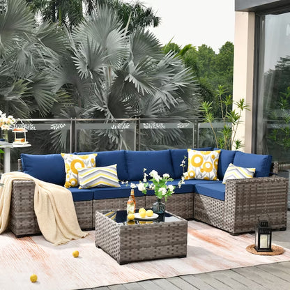 6 Pieces Patio Sectional Sofas 