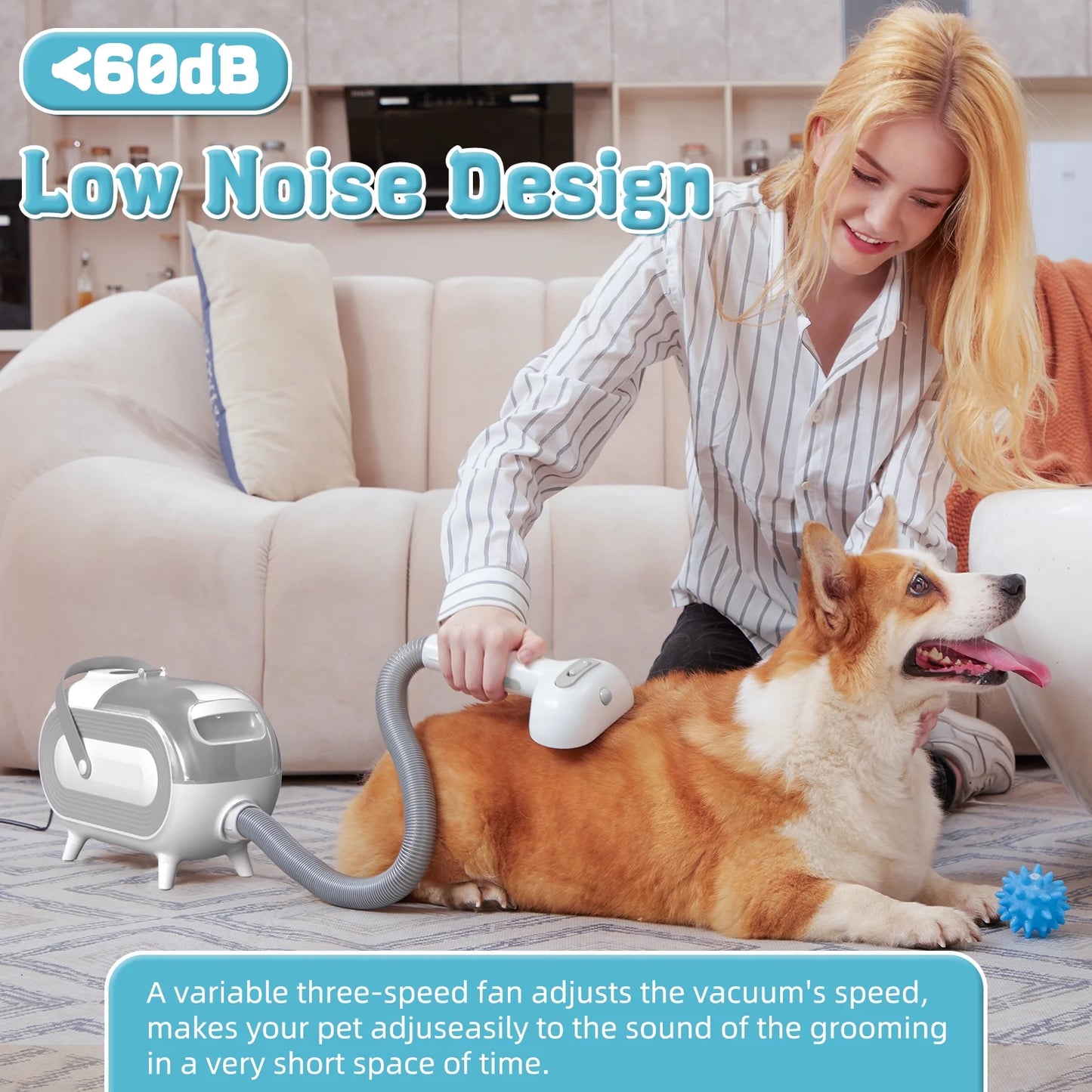 Pet Grooming Vacuum with 5 Pet Grooming Tools