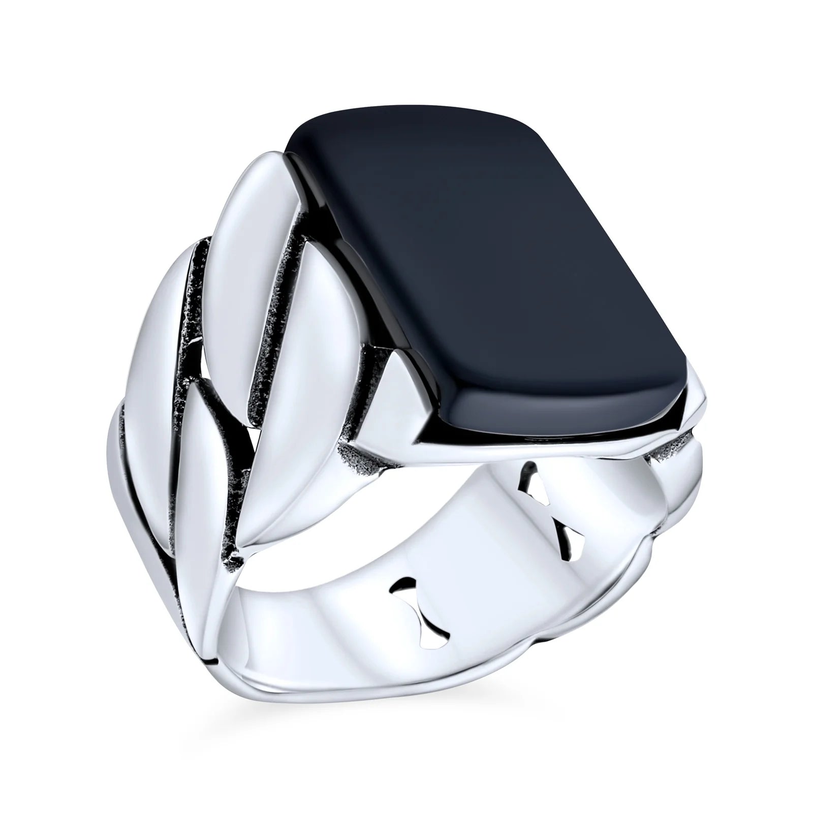 Men's Rectangle Curb Link Ring - Sterling Silver