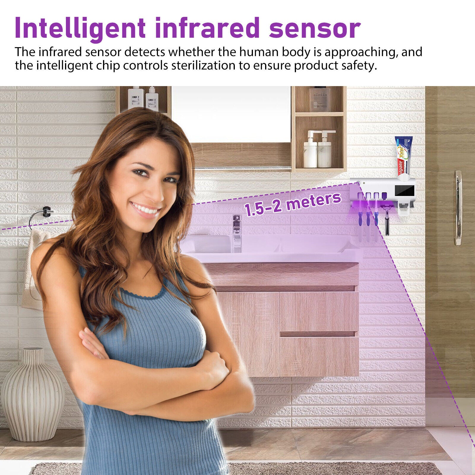 Automatic Toothpaste Dispenser, Toothbrush holder and Cleaner with UV Light Sterilizer