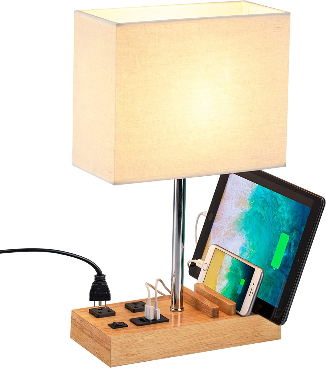 Table Lamp with 3 USB Charging Ports, 2 AC Outlets and 3 Phone Stands