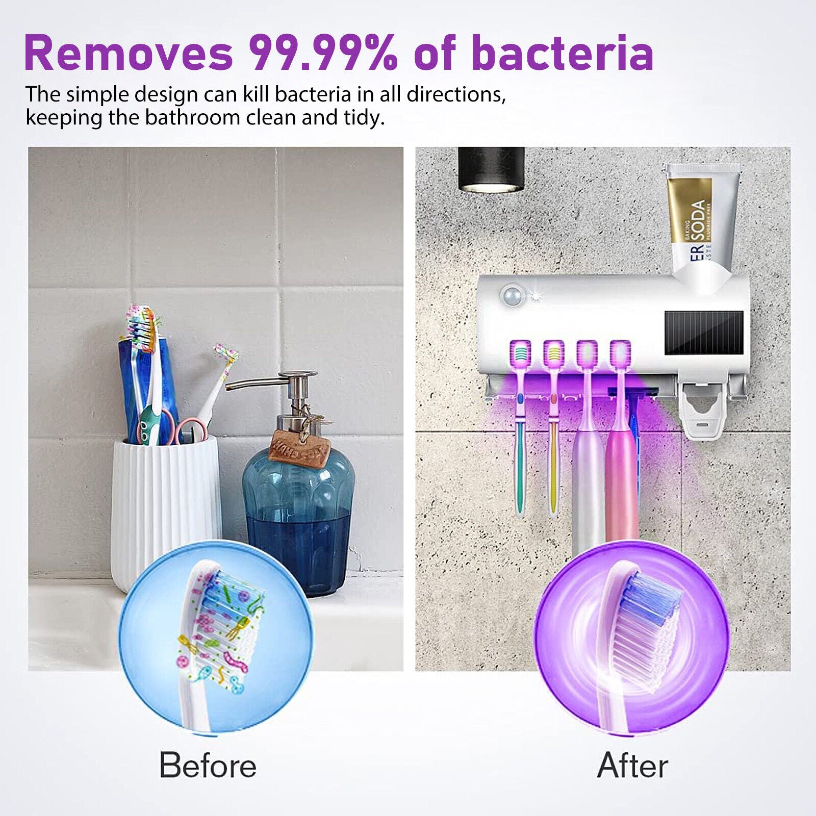 Automatic Toothpaste Dispenser, Toothbrush holder and Cleaner with UV Light Sterilizer