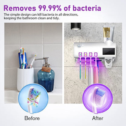 Automatic Toothpaste Dispenser, Toothbrush holder and Cleaner with UV Light Sterilizer