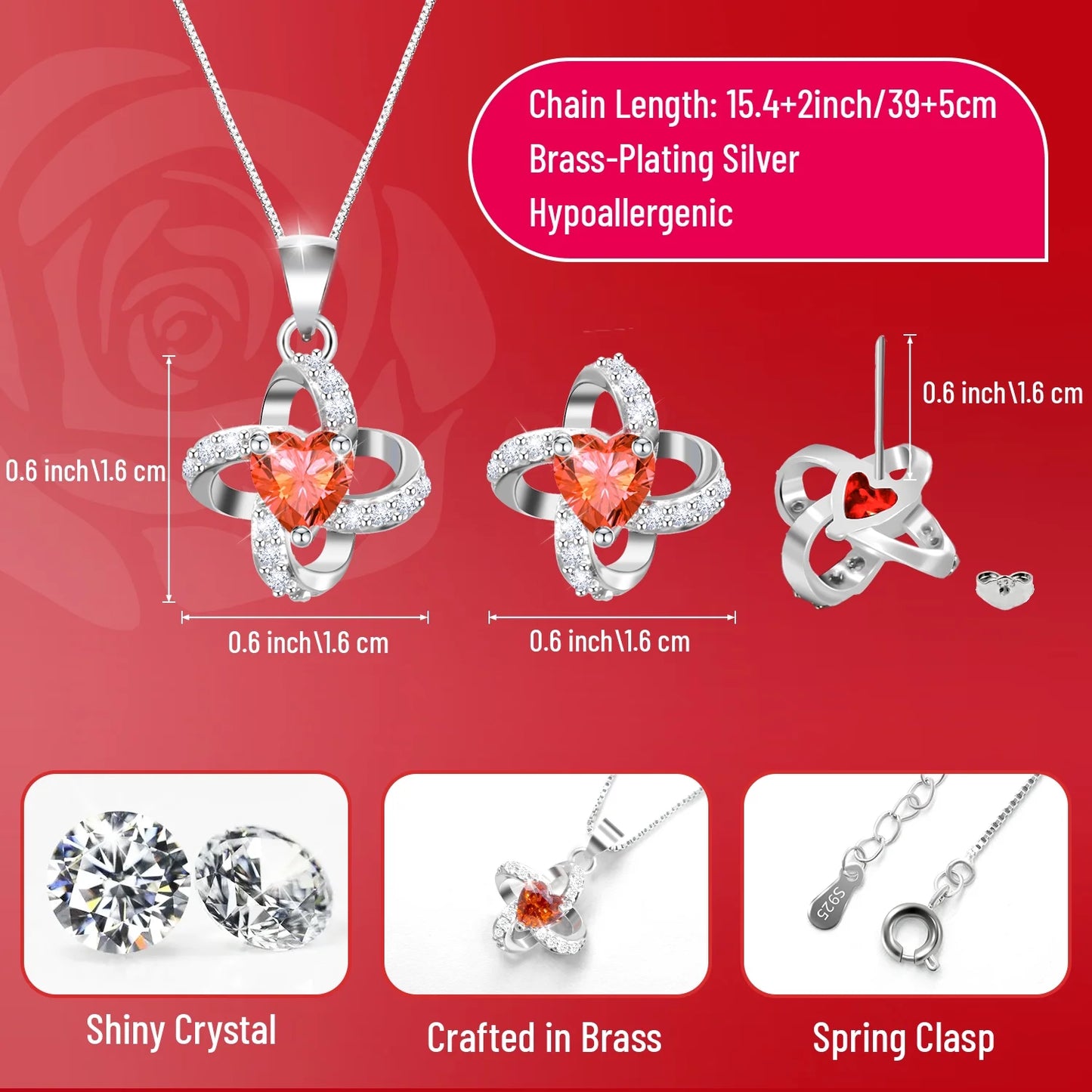 Women's Eternal Rose with Necklace & Earrings Set