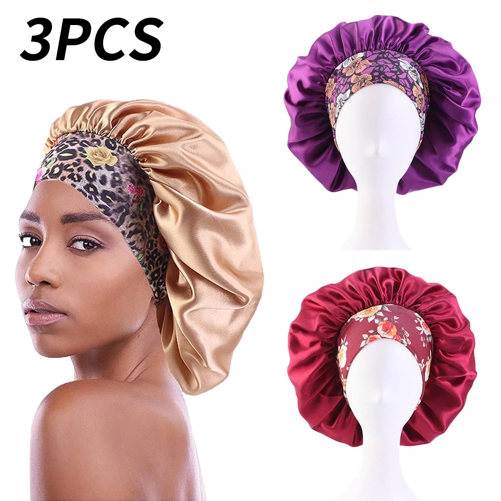 Women's Satin Hair Bonnets - 3 Pcs