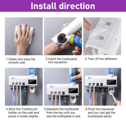 Automatic Toothpaste Dispenser, Toothbrush holder and Cleaner with UV Light Sterilizer