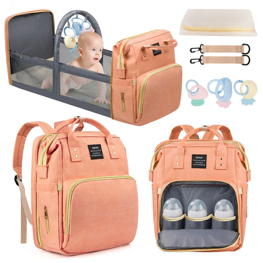 Multifunctional Baby Diaper Bag with Changing Station & Foldable Crib