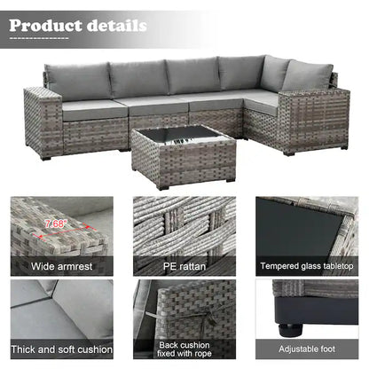 6 Pieces Patio Sectional Sofas 