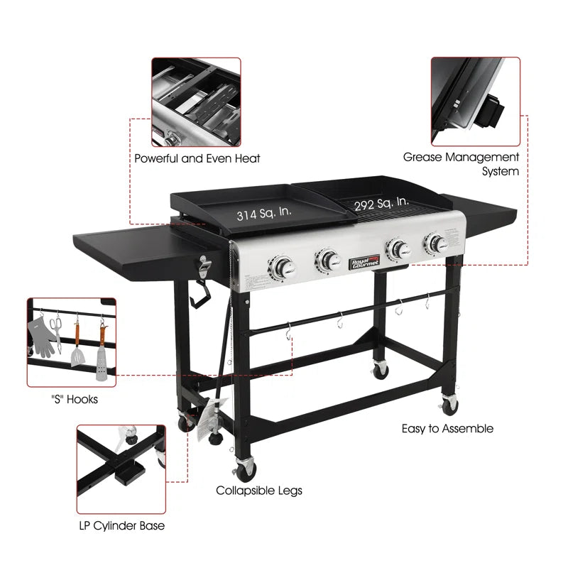 4 Burner Gas Grill and Griddle Combo with Side Table