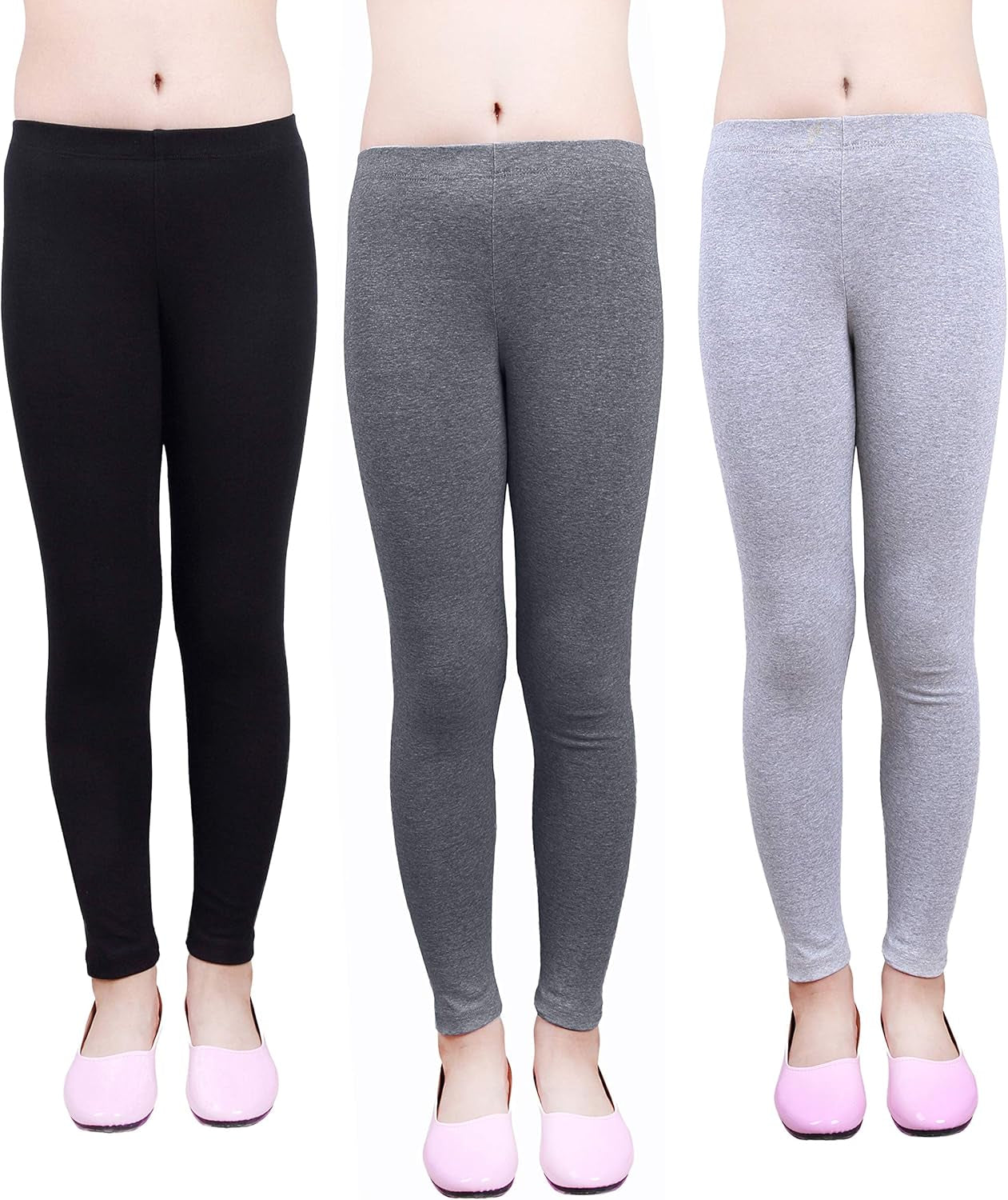 Girl's Cotton Solid Leggings - 3 Pack