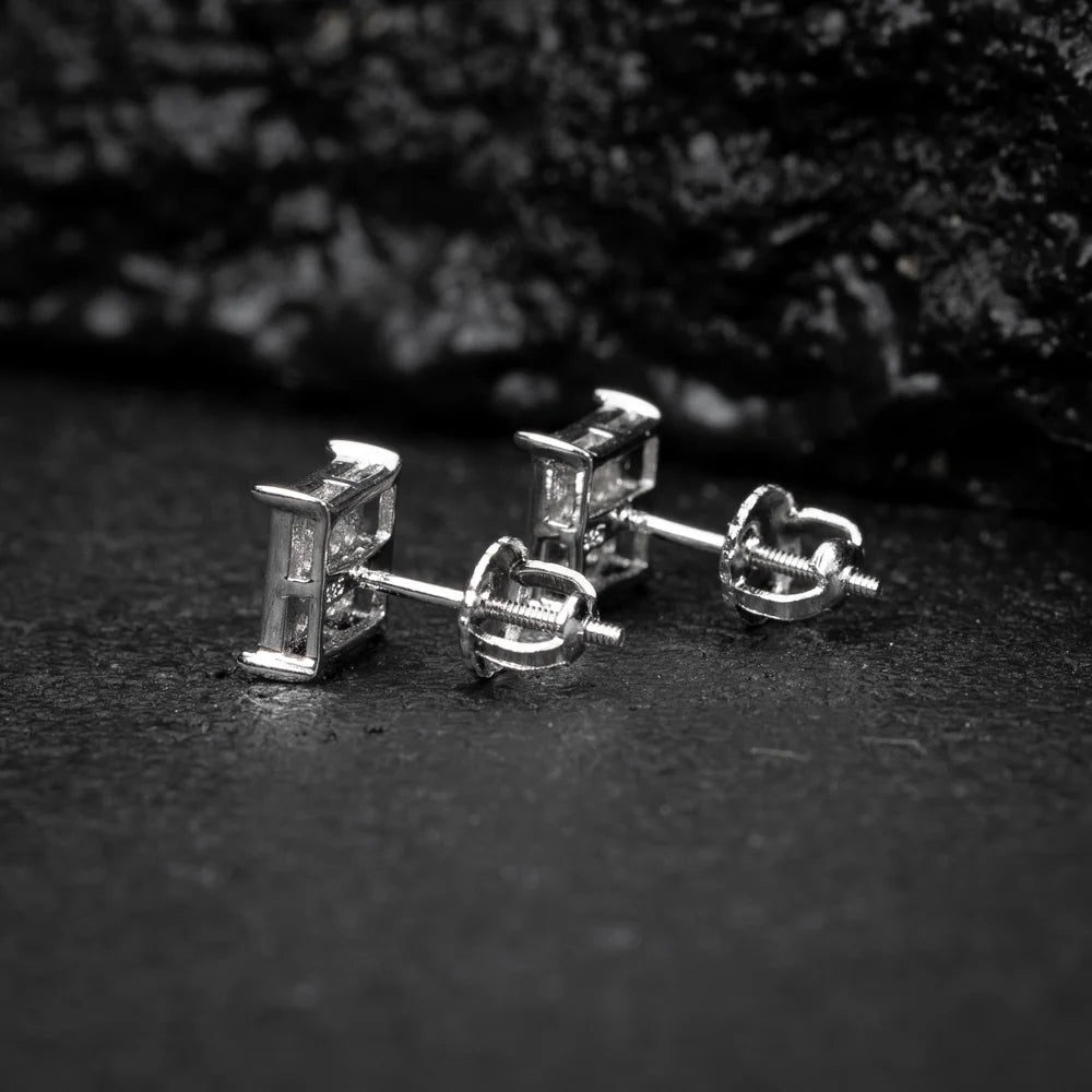 Men's White Gold Plated Sterling Silver Hip Hop Earrings