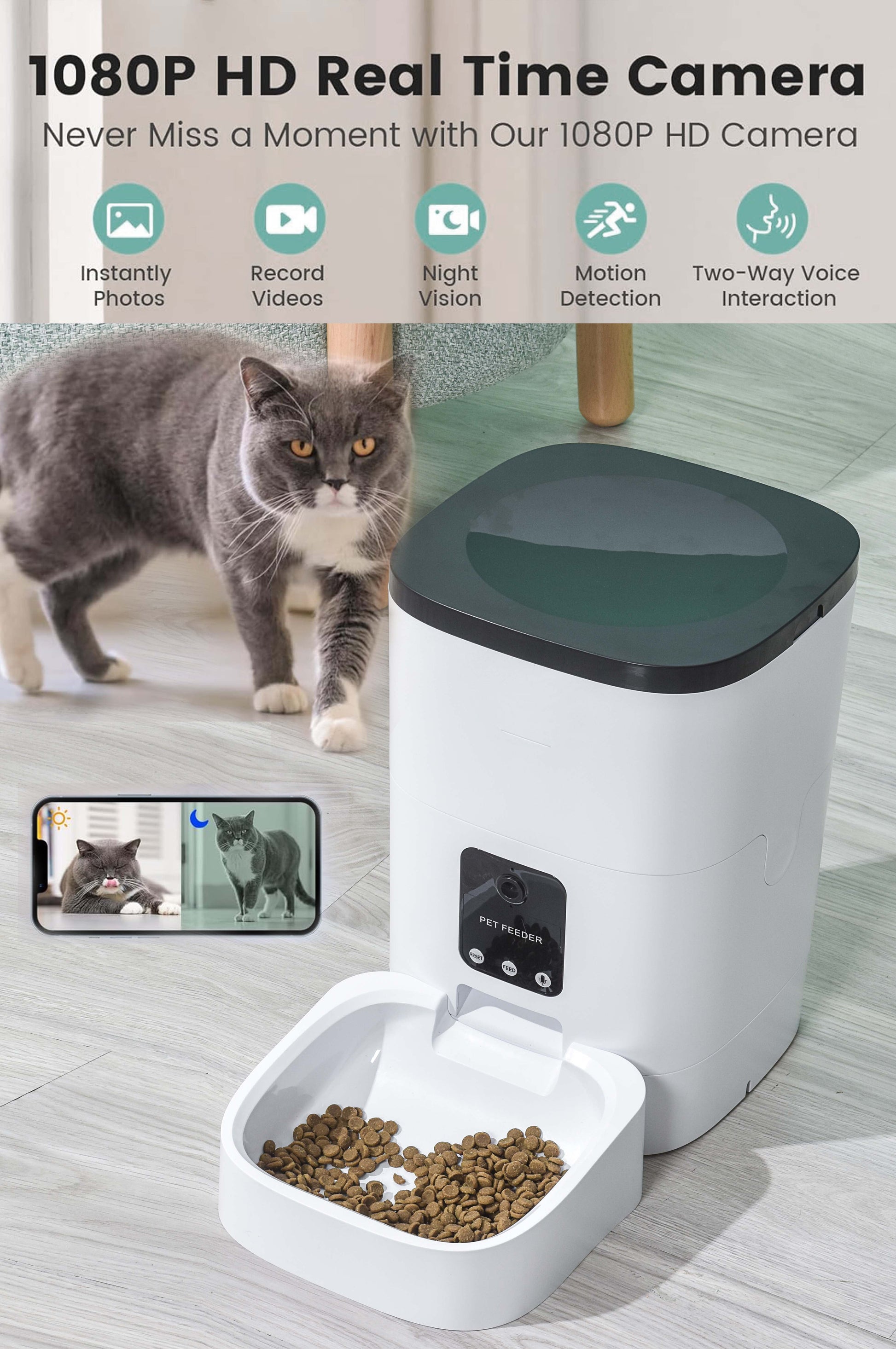 Automatic Pet Feeder with1080P Camera, App Control & Voice Recorder