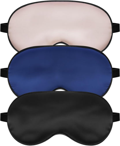 Silk Sleep Mask for Sleeping with Adjustable Strap, Satin Blackout for Men&Women, Comfortable Blindfold Eyeshade for Night Sleep (Black,Blue,Green)