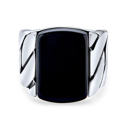 Men's Rectangle Curb Link Ring - Sterling Silver